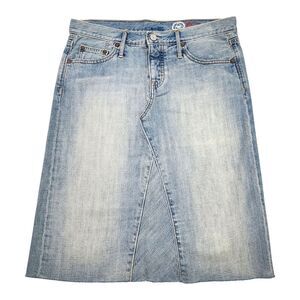 Gap Jeans Skirt Light Wash Blue Denim A-Line Knee Length Frayed Hem Size 6